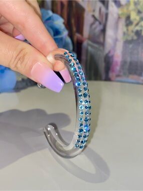 Acrylic Cuff Bracelet Embellished With Blue Genuine Crystal Stone Elements